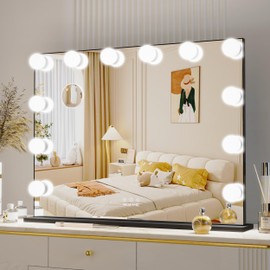 BEAUTME Large Makeup Mirror with Lights, Vanity Mirror with Lights, Smart Touch Dimmable 3-Color Light, Memory Function, 10X Magnifying Glass, 72×54.2cm, Black