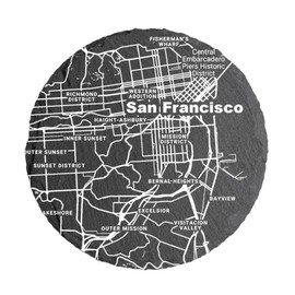 Blue Ridge Mountain Gifts - Slate Coasters with San Francisco CA Map, Set of 4 - Drink Coasters for California Fans to Protect Your Home Bar, White UV Printed San Francisco Design on Stone Coaster
