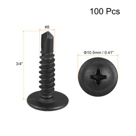 sourcing map Phillips Head Self Tapping Screws, #8 x 3/4" Carbon Steel Self Drilling Sheet Metal Screw Black 100pcs