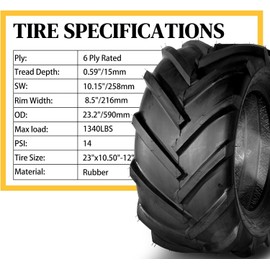 Motorhot 23x10.5-12 AG Tires for Garden Tractor Lawn Riding 23x10.5x12 23-10.50-12 6 Ply Tubeless Max Load 1760Lbs Set of 2