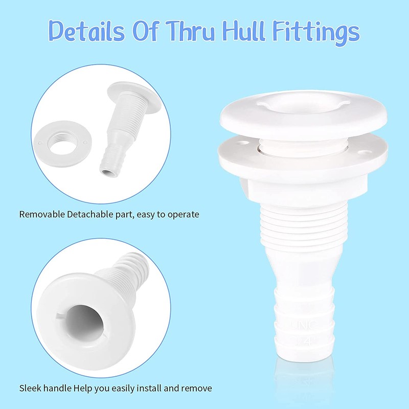 2in Through Hull Fitting Straight Drain Hose Polypropylene Inner Beam