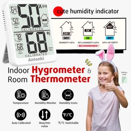 Antonki Room Thermometer Indoor Hygrometer, Digital Humidity Gauge, Temperature and Humidity Meter with Max/Min Record Monitor Sensor for Home, Nursery, Reptile Pets, Plants - Small Size