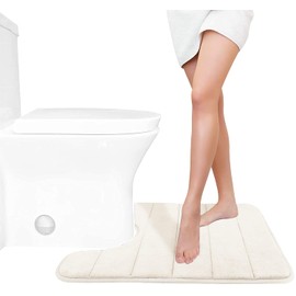 Yimobra Memory Foam Toilet Bath Mat U-Shaped, Commode Contour Rug, Soft and Comfortable, Super Water Absorbent, Non-Slip, Thick, Machine Wash Bathroom Commode Contour Rug, 24 X 20 Inches, Cream