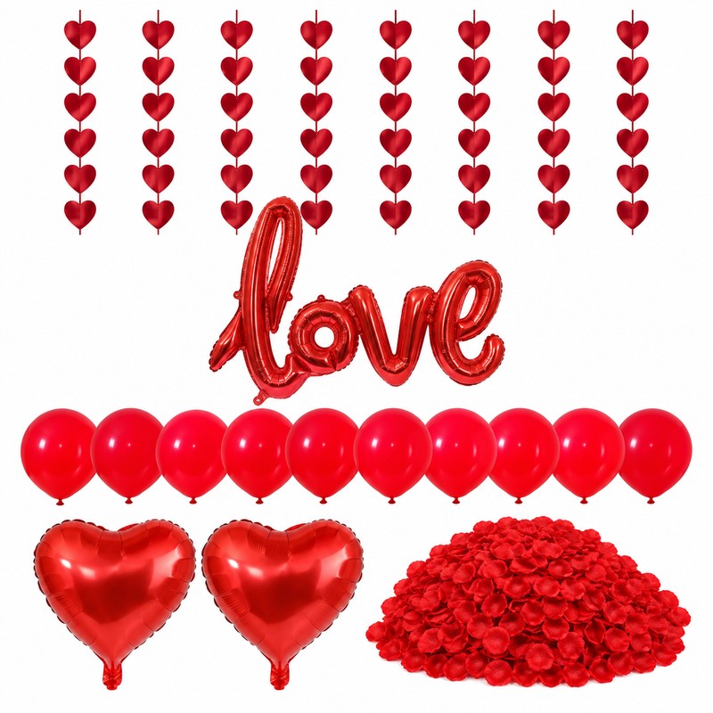 Romantic Red Heart Balloon Decoration Set with Hanging Heart Strands,
