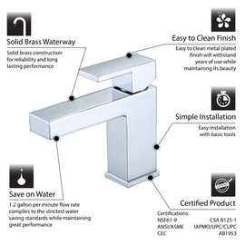 Luxier BSH05-SC Single Hole Single-Handle Bathroom Faucet with drain in Chrome