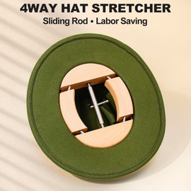 4 Way Hat Stretcher for Fitted Hats, Cowboy Hat Stretcher for Men Fits All Caps - Beech Wood, Heavy Duty of Hats Extender, Widener Shaper Large Size Hat Jack w. Sliding Wrench