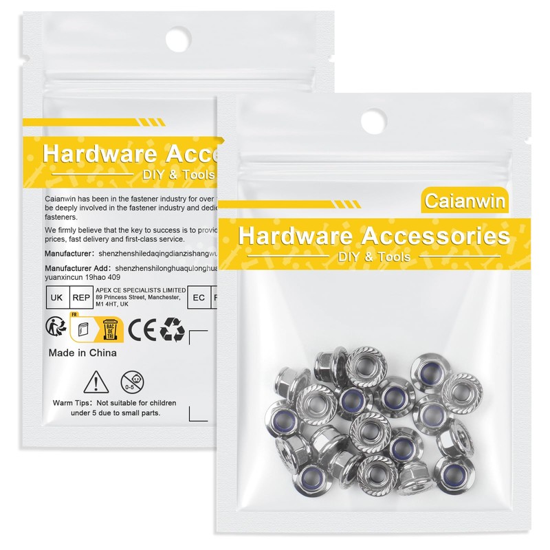 Caianwin Pack of 20 Flange Nuts M5 Nuts DIN 6926
