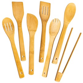 Eisinly Wooden Spoons for Cooking 7-Piece, Kitchen Nonstick Bamboo Cooking Utensils Set, Healthy Bamboo Wooden Spatula Spoon for Cooking