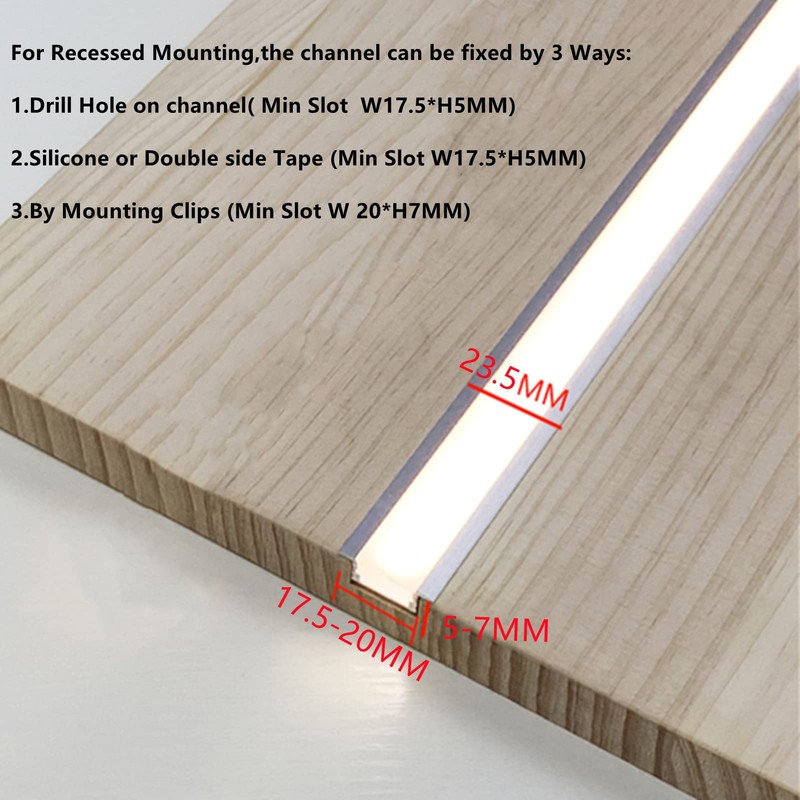 THMOOTHER Recessed LED Strip Channel Diffuser 10-Pack 6.56FT,23.5X7MM LED Tape