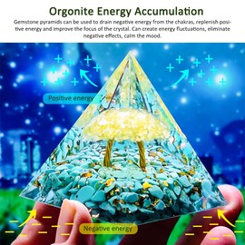 Tyuodna Orgonite Pyramid Crystal Energy Tower, Handmade Chakra Healing Crystals Pyramid, Nature Reiki Chakra Energy Healing with Reiki Chakra Crushed Stone and Tree of Life for Yoga Reiki Healing (A)