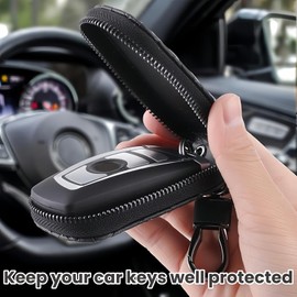Leather Car Key Case Holder,Anti Scratch Car Key Protectors,Car Key Fob Cover Leather,Leather Car Key Keyring Holder,Leather Key Case with Zipper,Key Fob Protection Pouch,Car Key Holder for Man