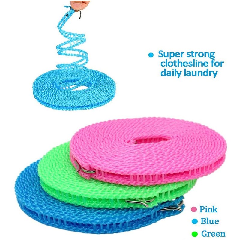 ORIJOYNA 3 Pack 16.4 ft Clothesline Cloths Drying Rope Portable