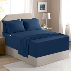 Elegant Comfort Luxury Soft 4-Piece 1500 Premium Hotel Quality Bed Sheet Set with Extra Deep Pockets 18-24 Inch, Wrinkle Free, Storage Pockets, Extra Deep Pocket 4PC Sheets, Twin XL, Navy Blue