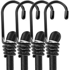 Bungee Cords with Hook 70cm Pack of 4 Heavy Duty Weatherproof & UV-Resistant Elastic Bungee Straps – Ideal for Securing Luggage, Camps, Tarps, Garden Furniture, Wheelie Bin Lid Covers