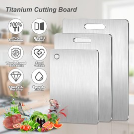 Titanium Cutting Board Set of 3, 100% Pure Titanium Cutting Boards for Kitchen, Double-Sided, Dishwasher Safe, Food-Grade, Chopping Board for Cutting Meats, Fruits & Vegetables