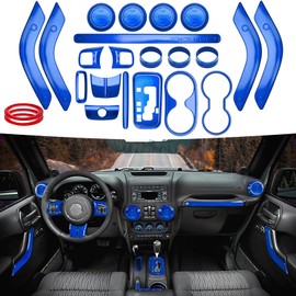 ZIBOPAR 26PCS Full Set Interior Trim Kit Compatible with Jeep Wrangler JK JKU 2011-2018 2&4-Door Inner Center Console Trim, Door Handle, Cup Holder Cover, AC Ring Cover (Blue Decoration Kit)