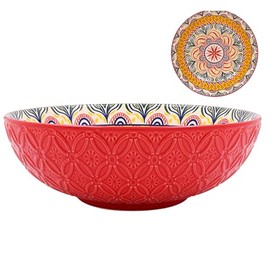 Red Ceramic Bowl Tuscany Bohemian Mediterranean Ethnic Style 26cm Dia