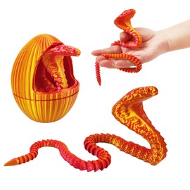 3D Printed Snake Eggs with 3D Printed Snake Inside, Cute Rotary Gear Eggs with 3D Printed Crystal Fidget Snake Animals Inside, Home Office Decor Executive Desk Crystal Cobra Toys（Red Gold