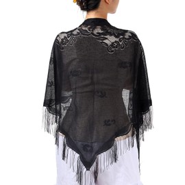 MILAKOO Women's Triangle Lace Stole Scarf with Tassels Festive Evening Party Mesh Wedding Scarves, B1, Unit size