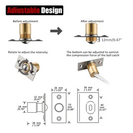 JQK Closet Door Ball Catch Hardware, Stainless Steel Catch Adjustable with Strike Plate, Brushed Satin Finish 8 Pack, HBC100-P8