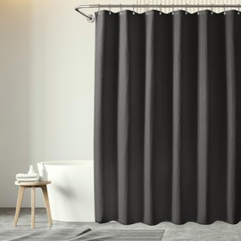 ROLIZOE Black Shower Curtain - 256GSM Luxury Weighted Waffle Textured Heavy Duty Thick Fabric Shower Curtains with Stainless Steel Hooks for Bathroom, Superior Water Resistant, 183W x 183H, Black