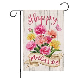 Wodison Happy Mothers Day Garden Flag Carnation Flowers Double Sided Burlap 12x18 inches For Porch Lawn Yard Outdoor and Home Decor
