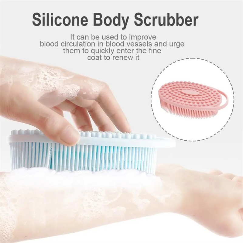 Cepillo Exfoliante De Silicona Para Ducha Con Cuerda Color Rosa