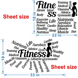 ANFRJJI Fitness Wall Decal – 18"x33" Motivational PVC Sticker with Words Like Training, Food, Power, Sleep & Health – Removable Gym Wall Decor for Home, Sport Room, or Workout Studio (JWH238-Fitness)