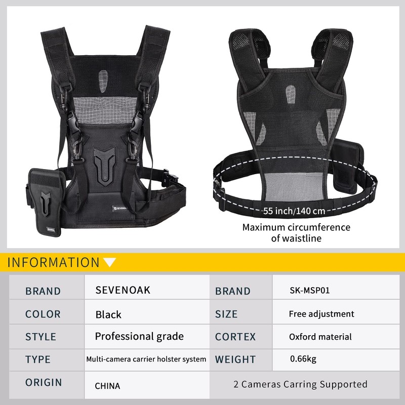 Micnova Multi Camera Carrying Chest Harness System Vest with Side