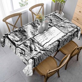 LoLo UoUo Grunge Style Old Horizontal Brickwork Table Cloth 60x84 Inch Outdoor Table Cover Black and White Rectangle Tablecloths Decorations for Kitchen Home Dinner Party