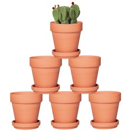 4 Inch Terracotta Pot with Saucer - 6 Pack Small Clay Plant Pots with Drainage Holes, Flower Pots with Tray, Terra Cotta Pots for Indoor Outdoor Plants, Crafts, Wedding Favor