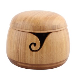 Yarn Bowl, Handmade Crafted Bamboo Yarn Bowl Crochet Bowl Yarn Holder with Removable Lid for Knitting and Crocheting (1#)
