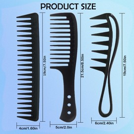 3 Pieces Antistatic Combs Set, Wide Tooth Shark Comb, Wide Tooth Comb, Large Tooth Comb, Home Salon Hairdressing Comb, for Different Types of Hair Hair Comb, For Women and Men (Black)