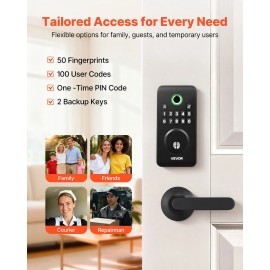 Pioneering Auto Keyless Entry Door Lock Handle with Easy-Grip Design Biometric Electronic Fingerprint Deadbolt Smart Locks SetType: Panel + Independent Handle Set, Color: Matte Black Color