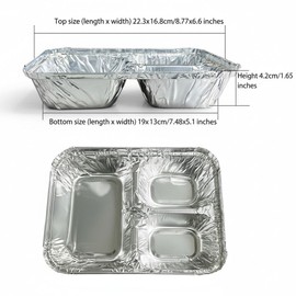 Jijukor 20 Pack 8.6" x 6.5" Disposable Aluminum Foil Pans with Lids, 3-Compartment To-Go Containers for Meal Prep, Takeout, Catering, Oven & Freezer Safe