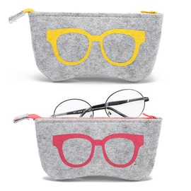 JEYORZY Pack of 2 Soft Glasses Case, Glasses Bag, Pack of Portable Glasses Case for Men and Women, Soft Felt Zipper, Glasses, Sunglasses, Bag, Makeup Storage Bag, Yellow, Pink