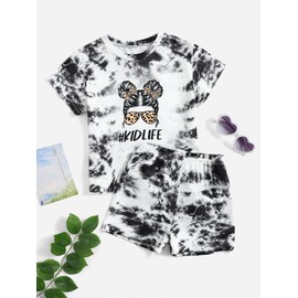 Axumity Kid Toddler Girl Clothes Figure Graphic Print Tee Top + Solid Colour Shorts Girls Summer Outfits Set(5-6T)