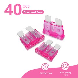 (40Pcs) 50 Amp Standard Automotive Fuse, 50A 12V 24V 32V Car Blade Fuses ATO APR ATS for Car/RV/Truck/SUV/Motorcycle/Boat