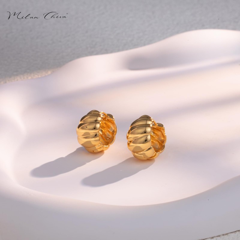 Milan Chiva Gold Chunky Hoop Earrings for Women Statement 14K