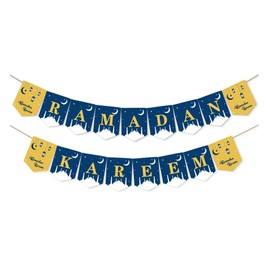 Pacpod Ramadan Kareem Banner Party Decoration Supplies Blue And Yellow