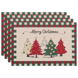 Banchif Christmas Placemats are With Classic Christmas elements Red Green Buffalo Plaid and Christmas Trees Designed, Washable Non-Slip Heatproof Woven Placemats Set of 4 (17.7" X 11.8")