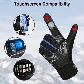 FDX Full Finger Winter Cycling Gloves, Thermal Warm, Water Resistant, Windproof, Anti- Shocking Gel Padded Palms, Touchscreen, Breathable Anti-Slip Men Women MTB, Racing, Riding, Running, (Blue M)