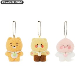 KAKAO FRIENDS Flat Fluffy Pearl Necklace Keyring Doll 1ea, Type:Apeach