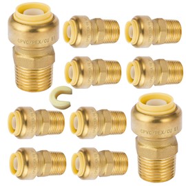 10-Pack HeSun Pushfit Male Adapter, 1/2" MNPT x 1/2" Push to Connect Plumbing Fittings with Disconnect Clip, Brass Push-fit Fittings for PEX, Copper, CPVC, PE-RT Pipes(PF021)