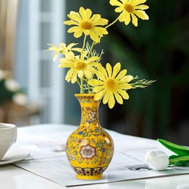 Qinlang 6 Inch Small Yellow Flower Vase for Home Decoration Ceramic Bud Vase for Flowers - Begonia Vase