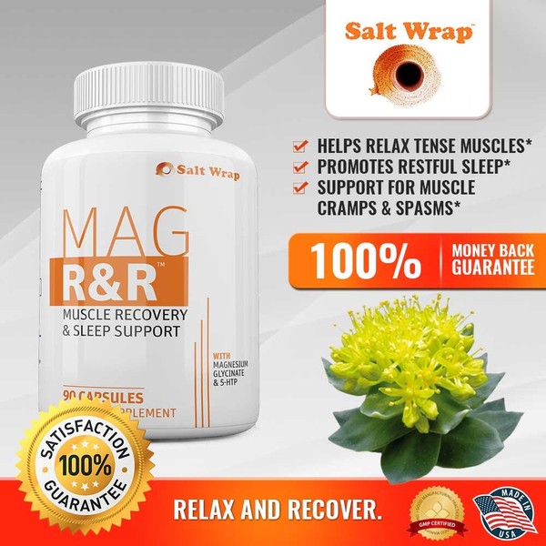 Mag R&R - Natural Muscle Relaxation Supplement for Night Leg Cramps & Spasms, with Magnesium Glycinate - Natural Remedy for Muscle Cramp Relief, Recovery, and Sleep, 90 Capsules