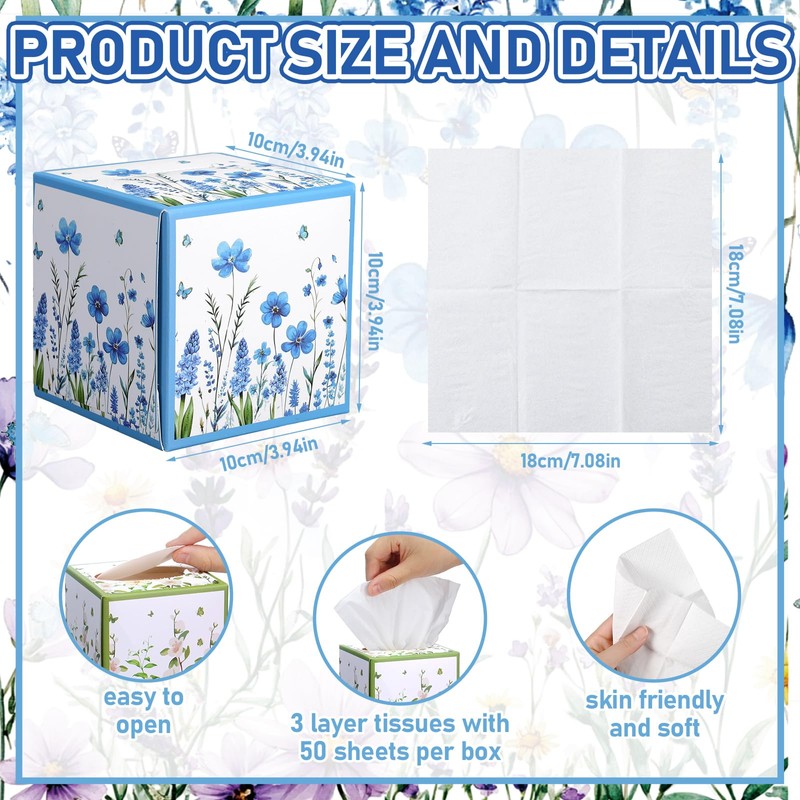 Fourluoo 12 Pack Fall Floral Facial Tissues Cube Boxes 600