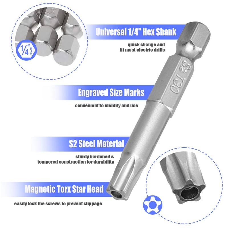 FyMosem 14Pcs Torx Star Head Screwdriver Bits T10-T40 Security Tamper