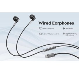 OOYES Type-C Wired Earphone with Mic Earbuds Bass Stereo HiFi USB C Headset Gaming Noise Isolating Earphones with Mic & Volume Control, USB Type C Wired Hifi Headphones Suitable For Sam-Sung(Black)