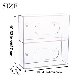 KOEMEHR Acrylic Glove Box Dispenser Holder, Wall Mounted Double Gloves Storage Box for Medical, Latex, Rubber, Nitrile, Exam, Disposable Glove Boxes, Tissues Box Cover Holder, Transparent
